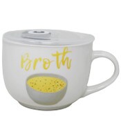 Wholesale - 16oz "BROTH" CERAMIC SOUP MUG W/VENTED LID AND DAY DOT MAISON SUCASA C/P 36, UPC: 810094750497